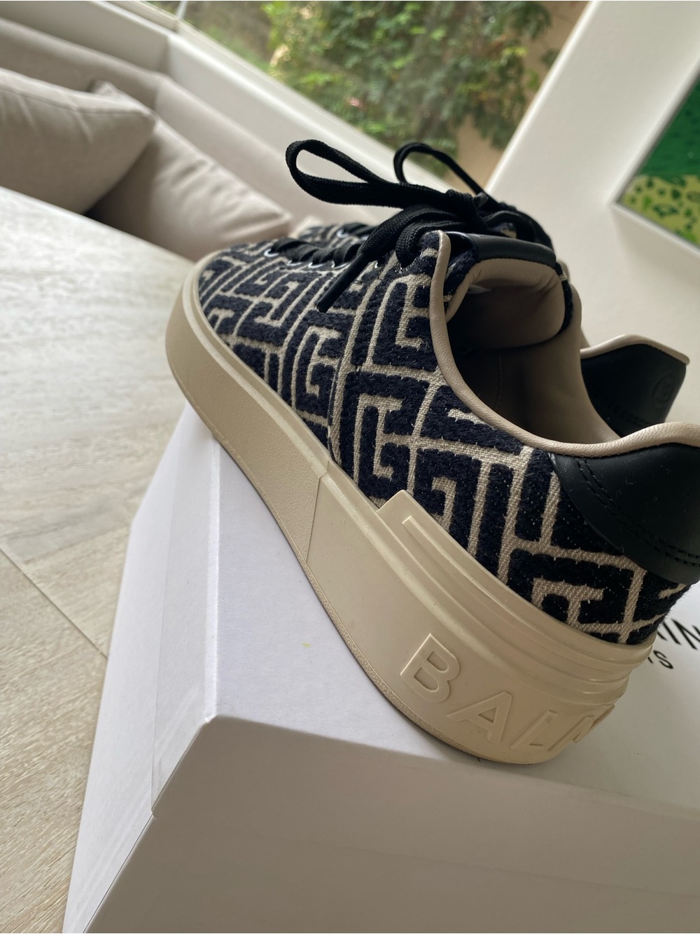 Balmain B-Court Monogram Jacquard Low-Top Sneakers in Black & Cream / Ivory 39 - Picture 10 of 14